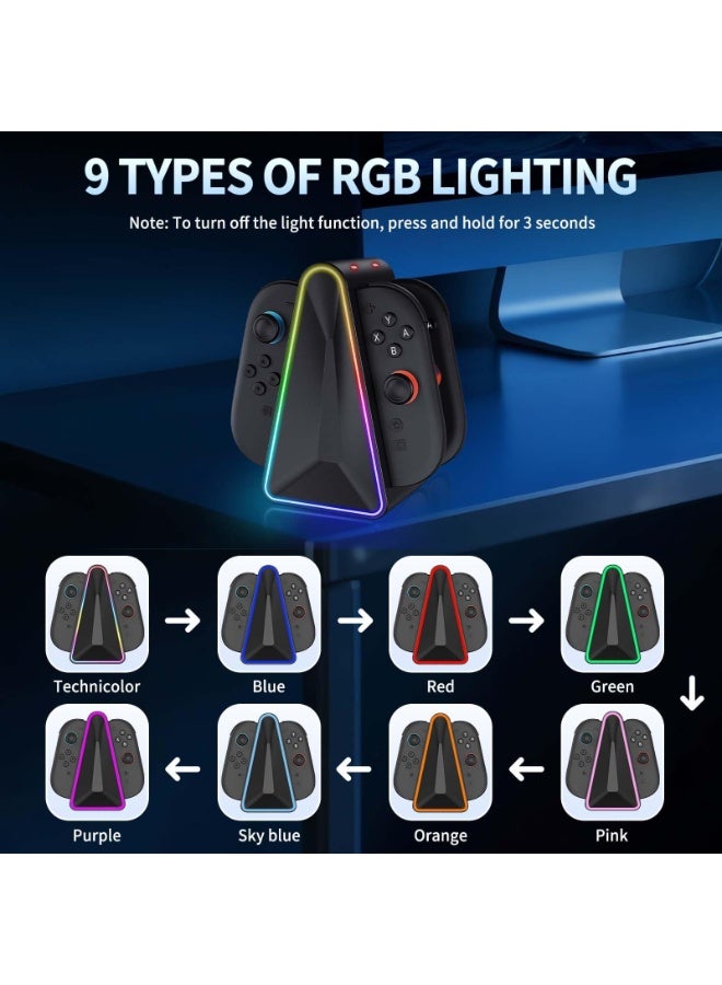 أوشيما محطات شحن متوافقة مع أجهزة التحكم Joycon لـ Nintendo Switch 2، محطة شحن سريعة 4 في 1 بضوء RGB بـ 7 ألوان، وملحقات متوافقة مع Switch تدعم الشحن ثنائي الاتجاه - Image 4